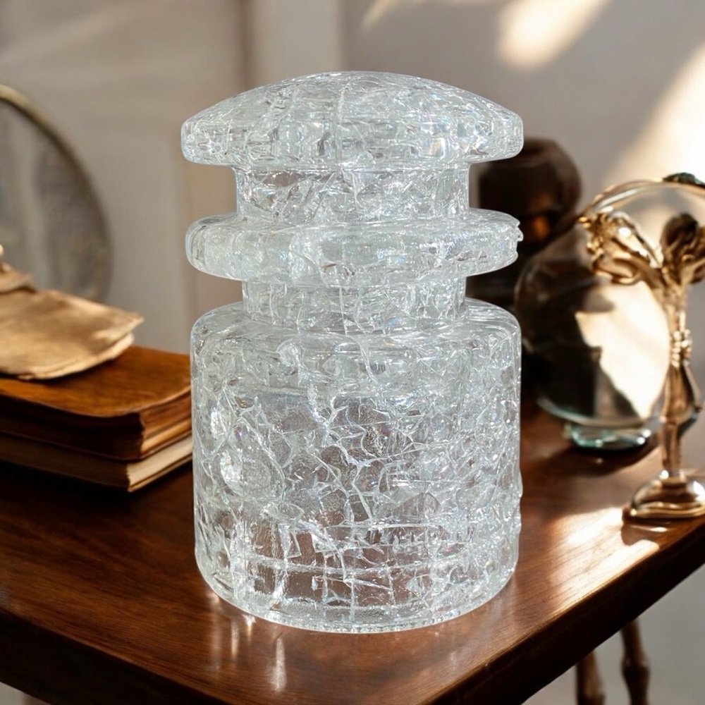 Vintage 1963 Hemingray 18 Clear Crackle Glass Insulator Deco